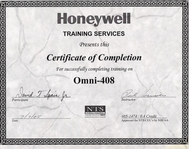 Honeywell Certification of Completion - Omni-408
