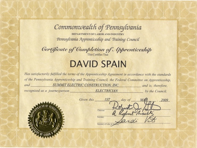 Pennsylvania Completion of Apprenticeship